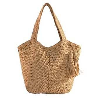 Women’s Tassel Straw Tote Bag with Zipper Closure for Beach and Travel