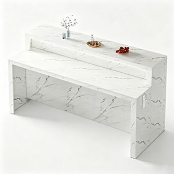 71" Faux Marble LED Kitchen Island Table with Charging Station, 2 tier Shelf, Home Bar Unit