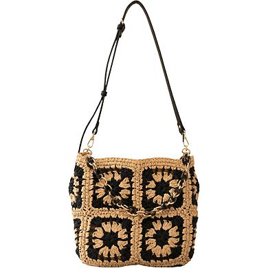 Women's Handcrafted Straw Shoulder Bag with Adjustable Strap and Inner Pocket