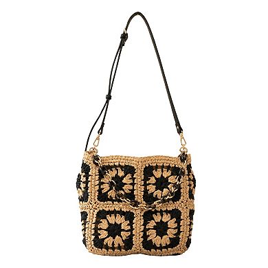 Women's Handcrafted Straw Shoulder Bag with Adjustable Strap and Inner Pocket