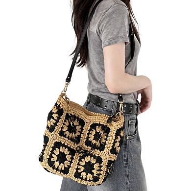 Women's Handcrafted Straw Shoulder Bag with Adjustable Strap and Inner Pocket