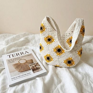 Women's Sunflower Crochet Shoulder Tote Bag Large Capacity Handbag