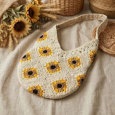 Women's Sunflower Crochet Shoulder Tote Bag Large Capacity Handbag
