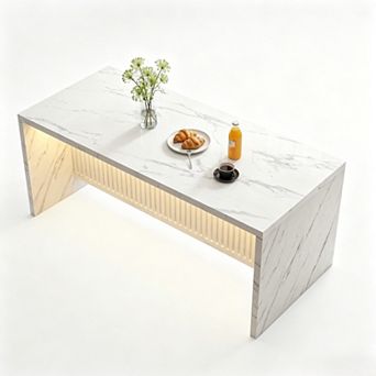 71" Large Faux LED Marble Kitchen Island Table for 6 People, Modern Rectangle Dining Table for Home