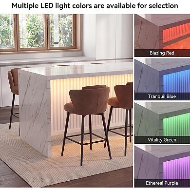 71" Large Faux LED Marble Kitchen Island Table for 6 People, Modern Rectangle Dining Table for Home