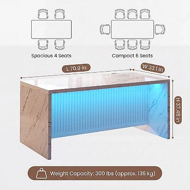 71" Large Faux LED Marble Kitchen Island Table for 6 People, Modern Rectangle Dining Table for Home