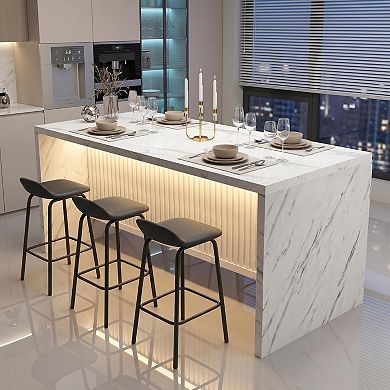 71" Large Faux LED Marble Kitchen Island Table for 6 People, Modern Rectangle Dining Table for Home