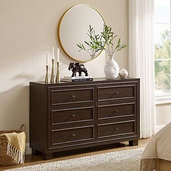 6 Drawer Dresser for Bedroom, 52" Mid-Century Modern Wood Chest of Drawers, Cabinet for Living Room
