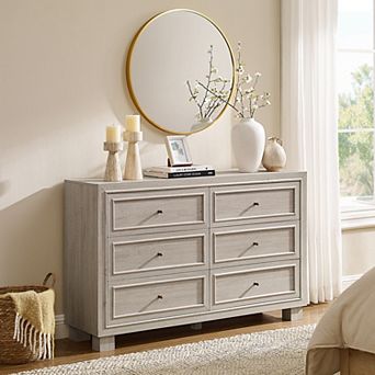 6 Drawer Dresser for Bedroom, 52" Mid-Century Modern Wood Chest of Drawers, Cabinet for Living Room