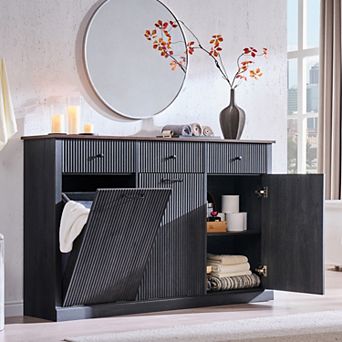 Tilt-Out Laundry Hamper Cabinet with 20 Gallon Hidden Storage, 3 Drawers for Bathroom Laundry Room