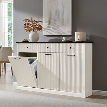 Tilt-Out Laundry Hamper Cabinet with 20 Gallon Hidden Storage, 3 Drawers for Bathroom Laundry Room