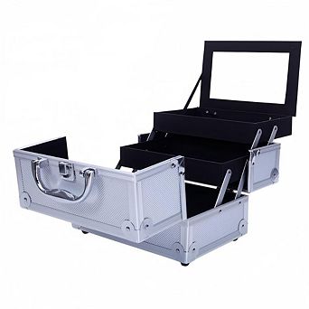 SM-2176 Aluminum Makeup Train Case Jewelry Box Cosmetic Organizer with Mirror