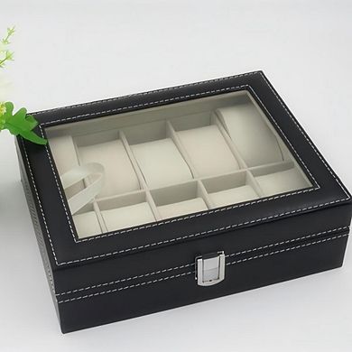 10 Compartments High-grade Leather Watch Collection Storage Box Black