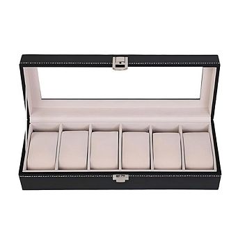 6 Compartments High-grade Leather Watch Collection Storage Box Black