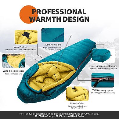 0 Degree Down Mummy Sleeping Bag,650FP Cold Weather Backpacking Sleeping Bag with RDS Down,29.3℉