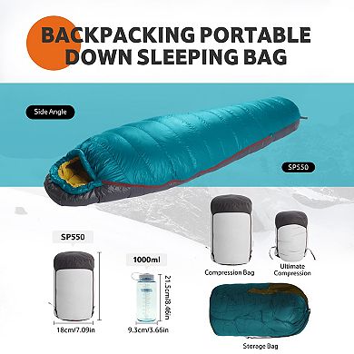 0 Degree Down Mummy Sleeping Bag,650FP Cold Weather Backpacking Sleeping Bag with RDS Down,29.3℉