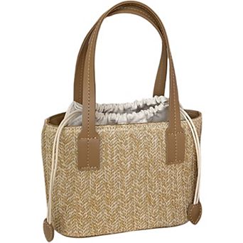 Women's Summer PU Straw Woven Drawstring Handbag with Inner Zipper Pocket