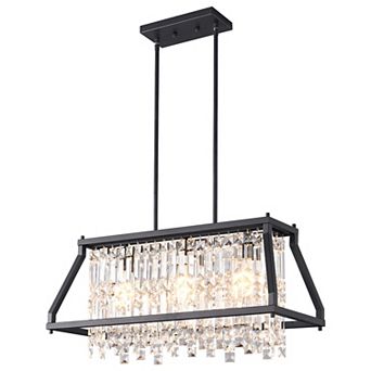 Modern Linear Crystal Chandelier, Farmhouse Fixture for Kitchen Island Dining