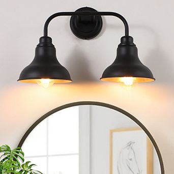 18 in 2-Light Modern Farmhouse Bathroom Vanity Light in Matte Black with Champagne Gold Interior