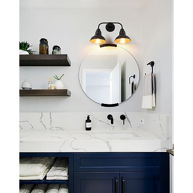 18 in. 2-Light Modern Farmhouse Bathroom Vanity Light in Matte Black with Champagne Gold Interior