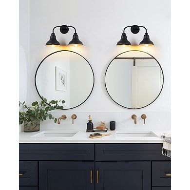 18 in. 2-Light Modern Farmhouse Bathroom Vanity Light in Matte Black with Champagne Gold Interior