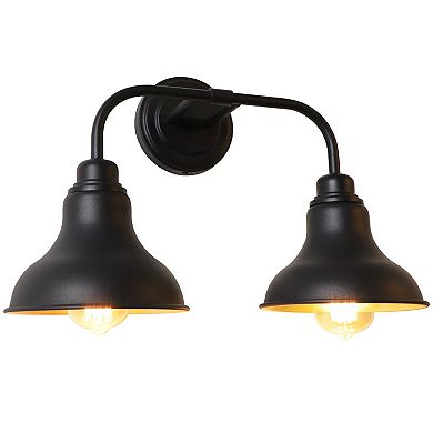 18 in. 2-Light Modern Farmhouse Bathroom Vanity Light in Matte Black with Champagne Gold Interior