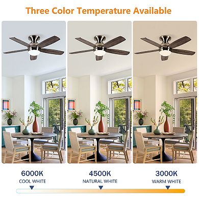 ZLAIQB 52" Flush Mount Ceiling Fan With Light DC Motor Remote Control Bedroom