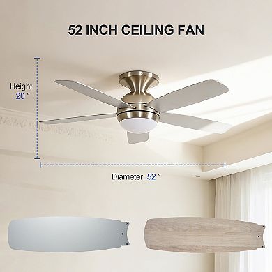 ZLAIQB 52" Flush Mount Ceiling Fan With Light DC Motor Remote Control Bedroom