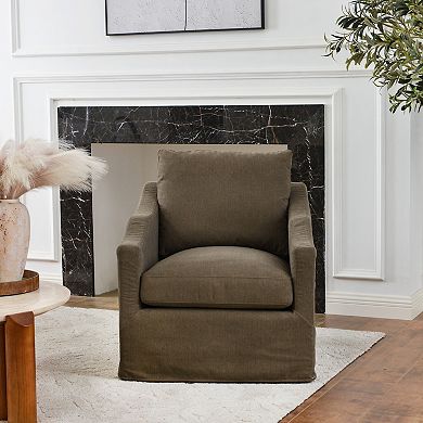 Modern Upholstered Down Fill Slipcovered Swivel Barrel Chair