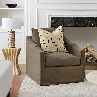 Modern Upholstered Down Fill Slipcovered Swivel Barrel Chair