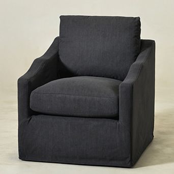 Modern Upholstered Down Fill Slipcovered Swivel Barrel Chair
