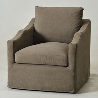 Modern Upholstered Down Fill Slipcovered Swivel Barrel Chair