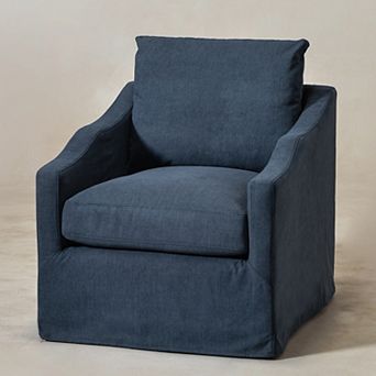 Modern Upholstered Down Fill Slipcovered Swivel Barrel Chair