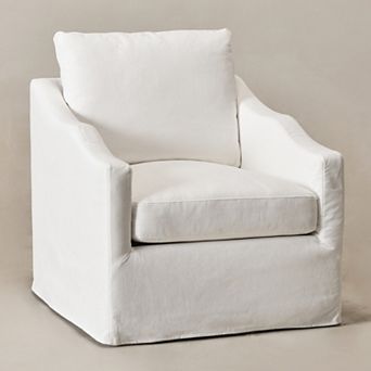 Modern Upholstered Down Fill Slipcovered Swivel Barrel Chair