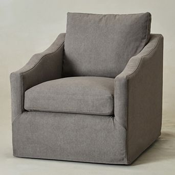 Modern Upholstered Down Fill Slipcovered Swivel Barrel Chair