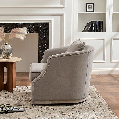 Linen Fabric Upholstered Swivel Barrel Chair
