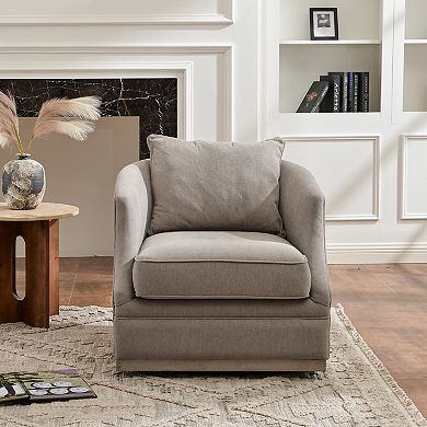Linen Fabric Upholstered Swivel Barrel Chair
