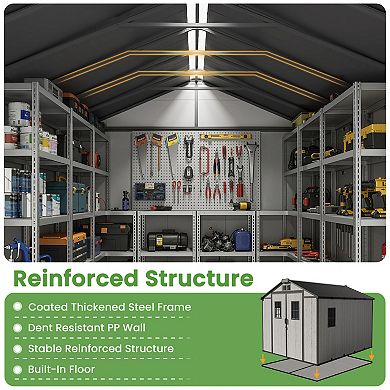 Ovios Gray Storage Shed w/ Skylight & Windows, Weather Resistant Frame, Resin Walls, DIY Assembly