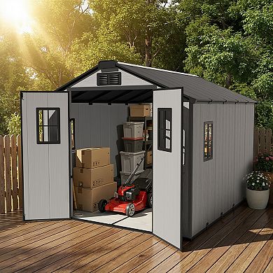 Ovios Gray Storage Shed w/ Skylight & Windows, Weather Resistant Frame, Resin Walls, DIY Assembly