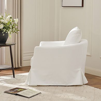 Upholstered Down Fill Slipcovered Swivel Barrel Armchair