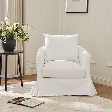 Upholstered Down Fill Slipcovered Swivel Barrel Armchair