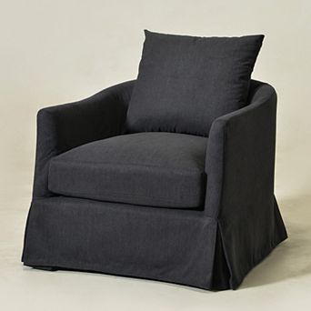Upholstered Down Fill Slipcovered Swivel Barrel Armchair