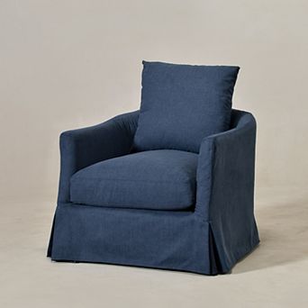 Upholstered Down Fill Slipcovered Swivel Barrel Armchair