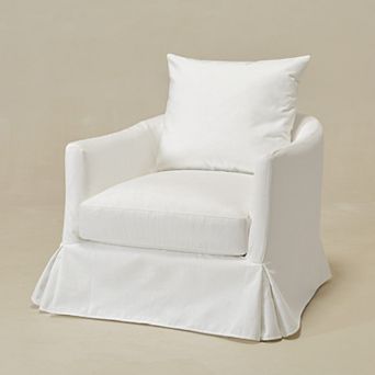 Upholstered Down Fill Slipcovered Swivel Barrel Armchair