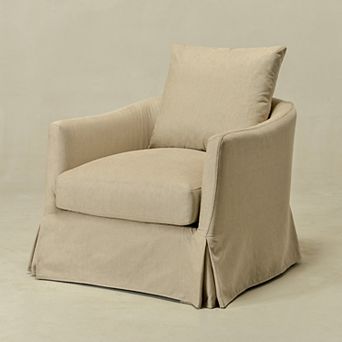 Upholstered Down Fill Slipcovered Swivel Barrel Armchair