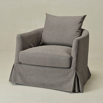 Upholstered Down Fill Slipcovered Swivel Barrel Armchair
