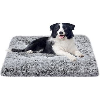 Plush Dog Crate Bed with Non-Slip Bottom, Washable Sleeping Mat