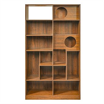 2-in-1 Wood Bookshelf Cat House - Cat Tree Display Case with Storage, Cat Litter Box Climbing Shelf