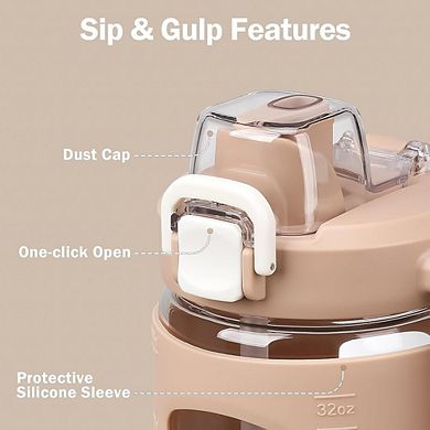 32oz Glass Tumbler with Straw Handle and Leakproof Sip Spout Lid