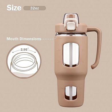 32oz Glass Tumbler with Straw Handle and Leakproof Sip Spout Lid